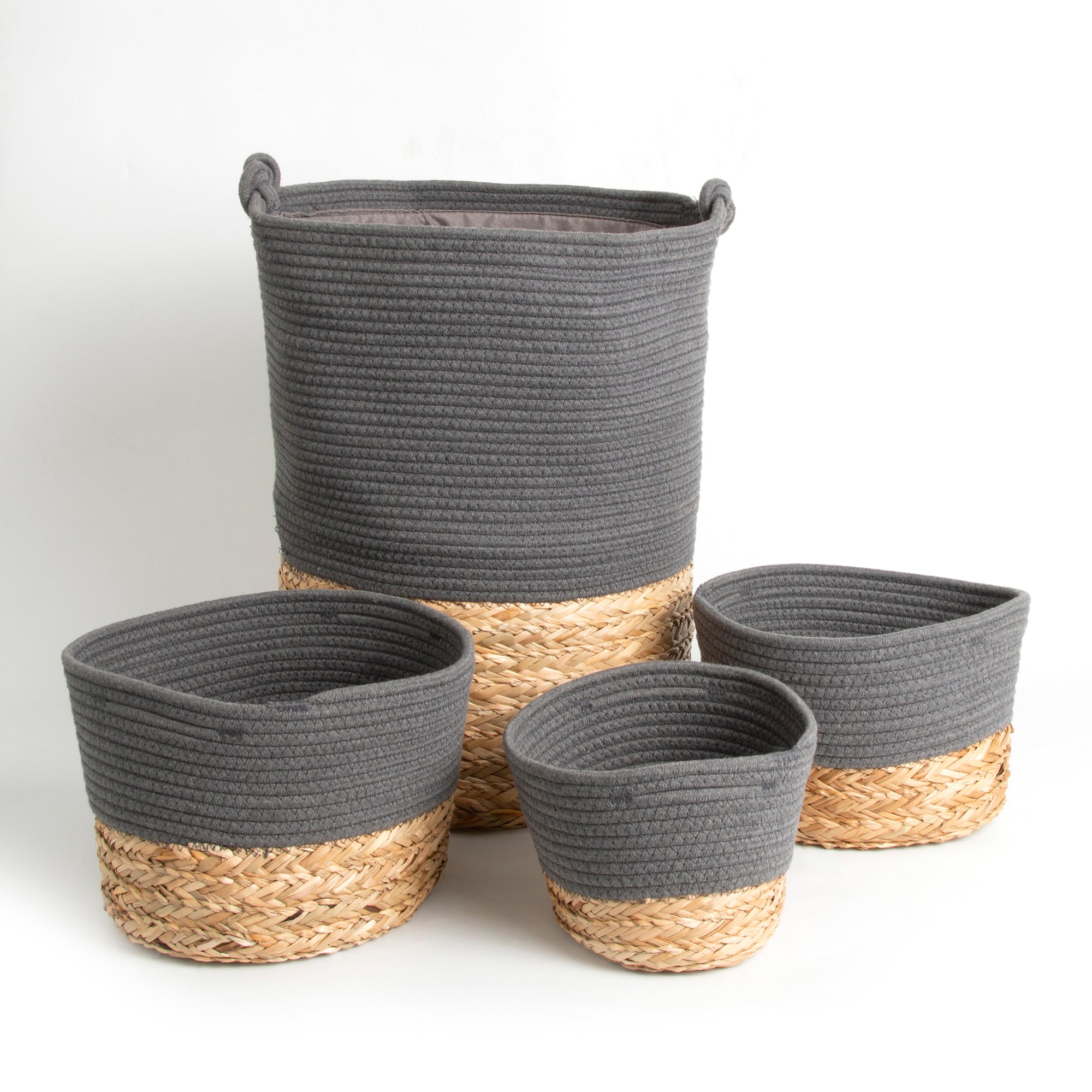 Hand-Woven Small Wicker Baskets with Wooden Handles, 2-pack