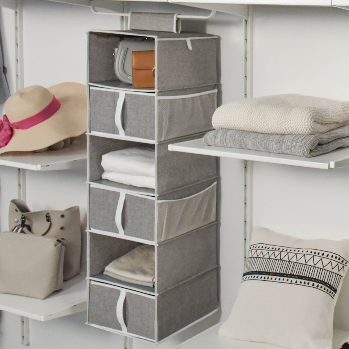 StorageWorks Hanging Closet Organizer with 3 Drawers in Gray