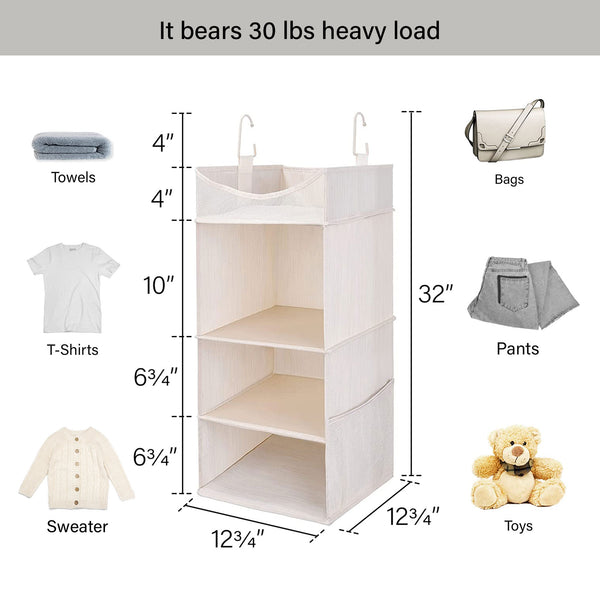 Hanging Closet Organizer, 3-Shelf Shelves with Top Shelf