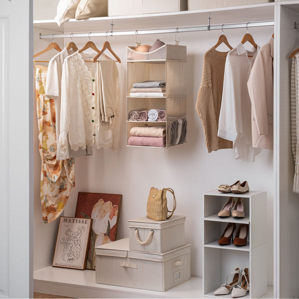 Hanging Closet Organizer, 3-Shelf Shelves with Top Shelf