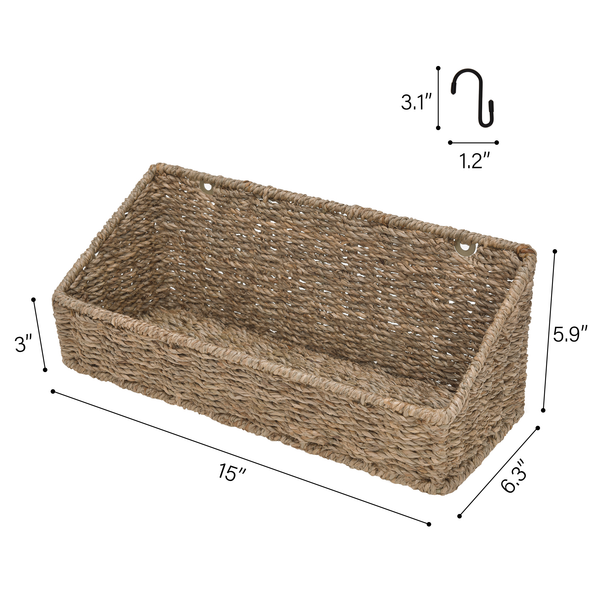 Woven Wall Hanging Baskets for Organizing, Seagrass, 2 Pack