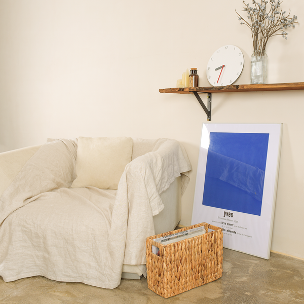 Hand-Woven Divided Magazine Basket, Natural Water Hyacinth