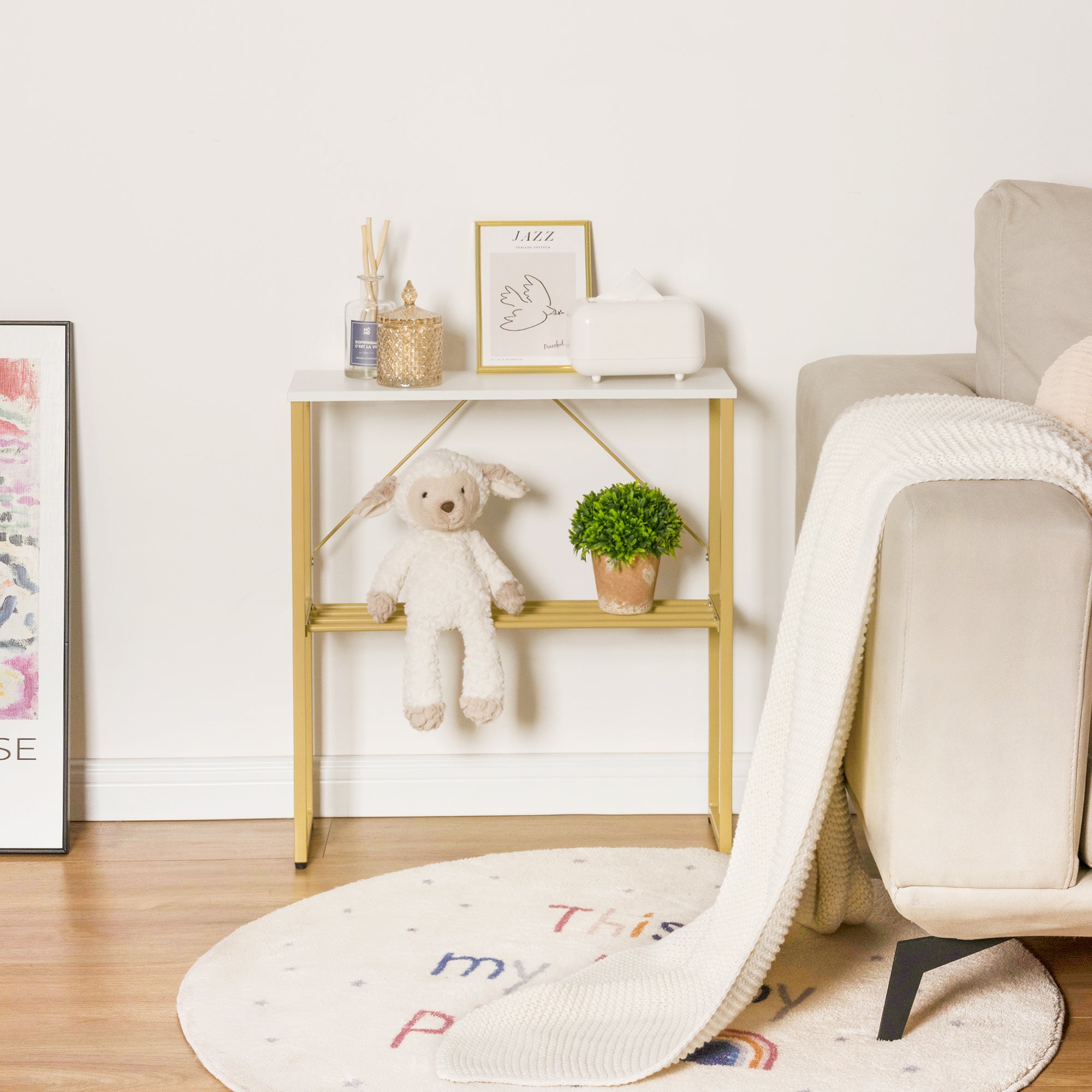 Narrow End Table with Storage Shelf