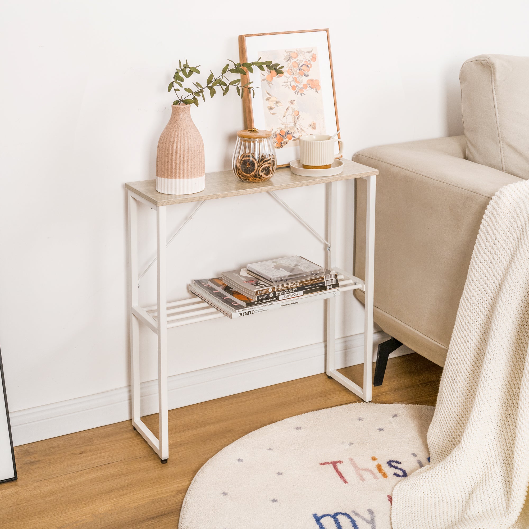 Narrow End Table with Storage Shelf