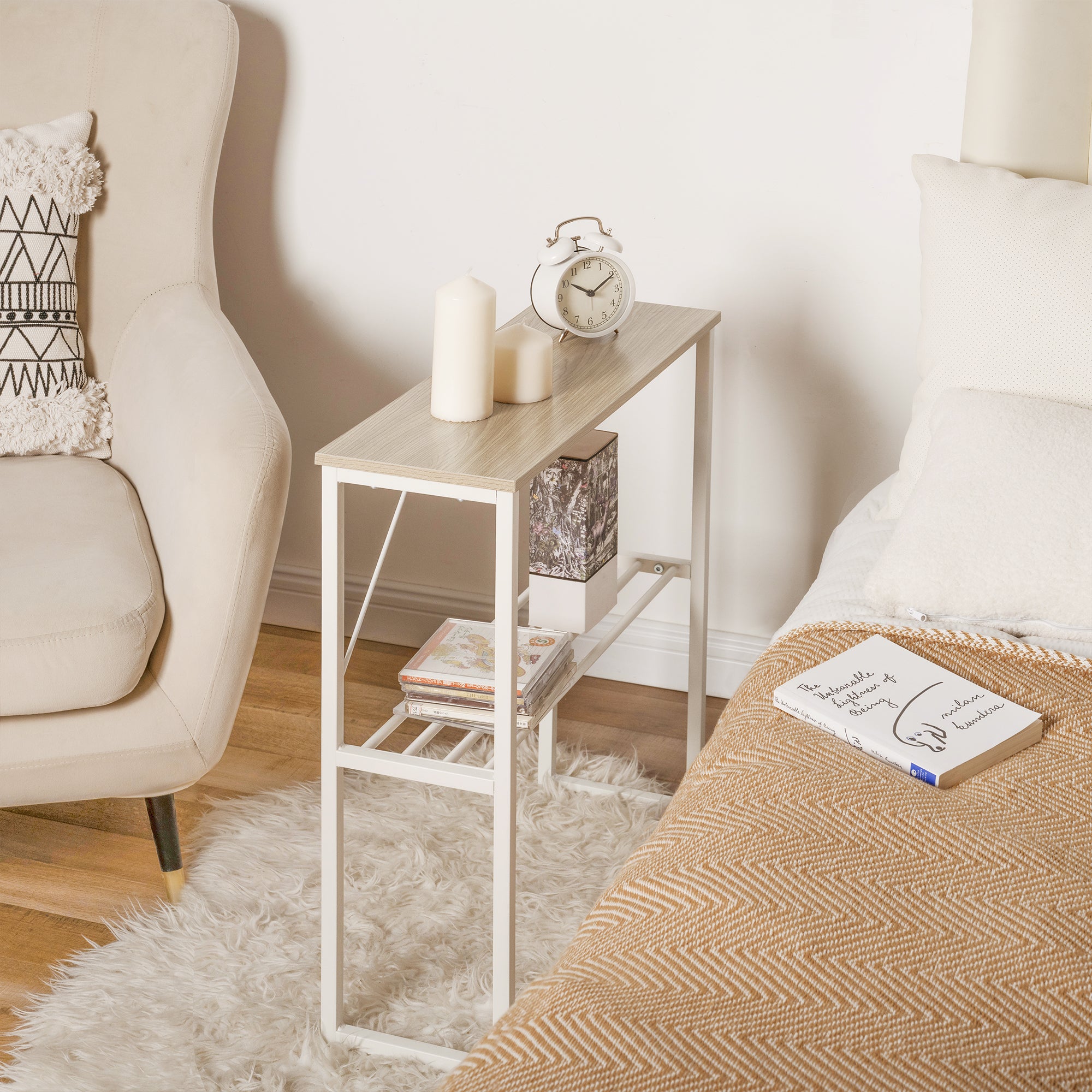 Narrow End Table with Storage Shelf