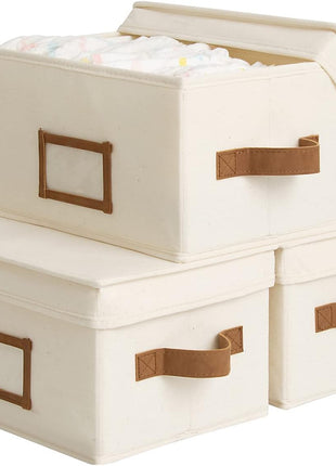 Lidded Large Storage Bins, Foldable Decorative Boxes, 3-Pack