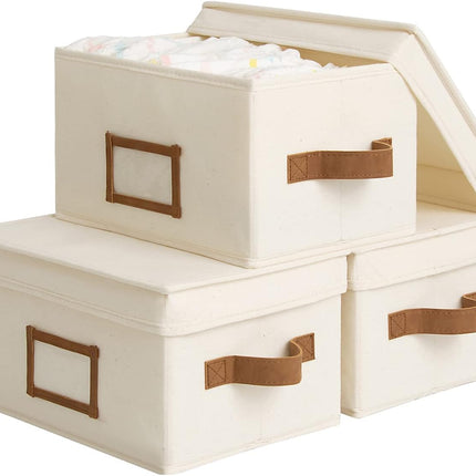 StorageWorks Lidded Large Storage Bins, Foldable Decorative Boxes, 3-Pack