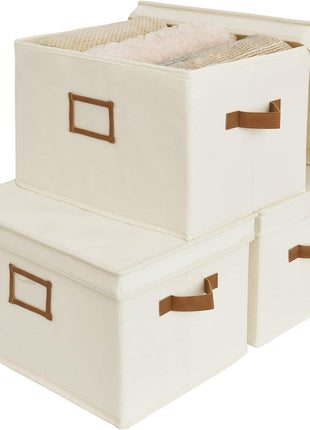 Lidded Large Storage Bins, Foldable Decorative Boxes, 3-Pack