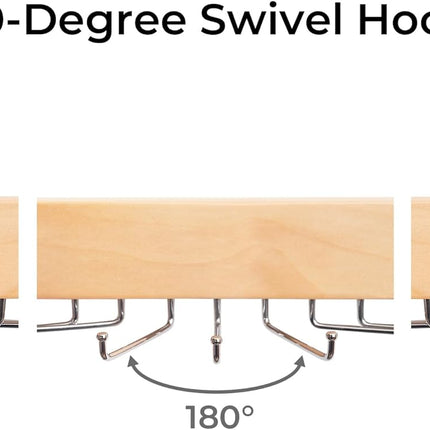 StorageWorks Tie Rack with Hooks, Wall-Mounted Wooden Hangers