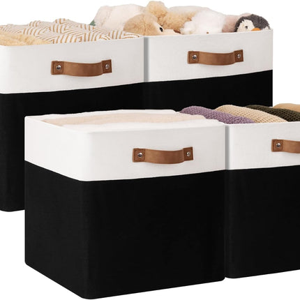 StorageWorks 13x13 Inches Storage Cube, Fabric Storage Bins with PU Handles