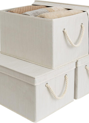 Lidded Large Storage Bins, Foldable Decorative Boxes, 3-Pack