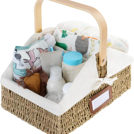 StorageWorks Wicker Diaper Caddy Organizer, Baby Diaper Caddy Basket with Liner