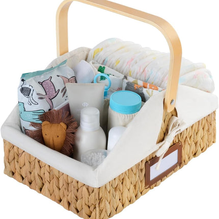 StorageWorks Wicker Diaper Caddy Organizer, Baby Diaper Caddy Basket with Liner