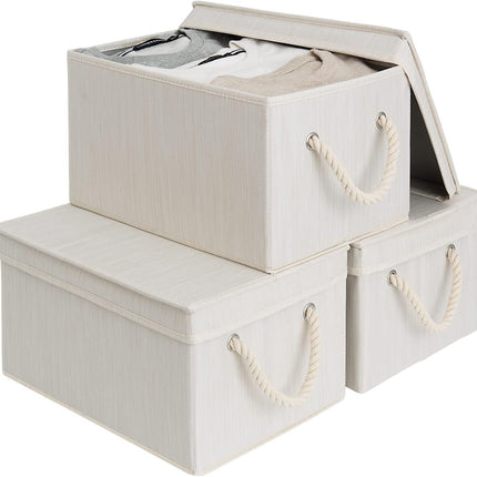 StorageWorks Lidded Large Storage Bins, Foldable Decorative Boxes, 3-Pack