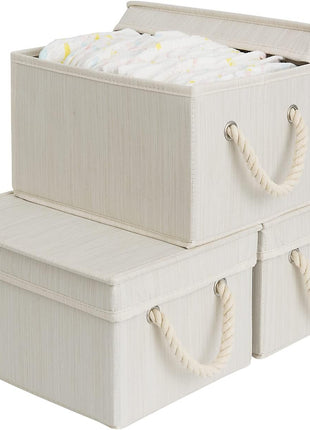 Lidded Large Storage Bins, Foldable Decorative Boxes, 3-Pack
