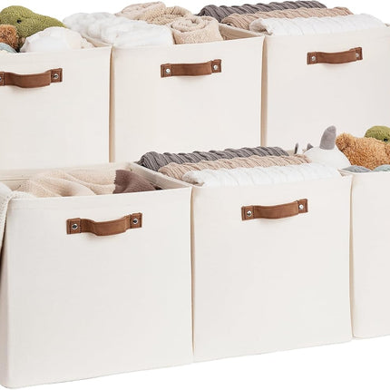 StorageWorks 13x13 Inches Storage Cube, Fabric Storage Bins with PU Handles