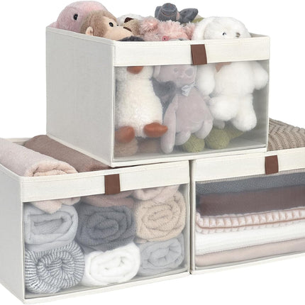 StorageWorks Closet Storage Bins with Clear Window and Handles, 3 Pack