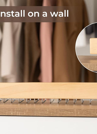 Tie Rack with Hooks, Wall-Mounted Wooden Hangers