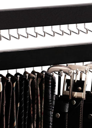 Tie Rack with Hooks, Wall-Mounted Wooden Hangers