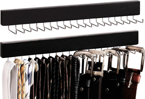 Tie Rack with Hooks, Wall-Mounted Wooden Hangers