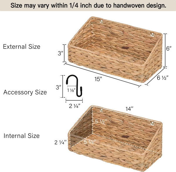Woven Wall Hanging Baskets for Organizing, Water Hyacinth, 2 Pack