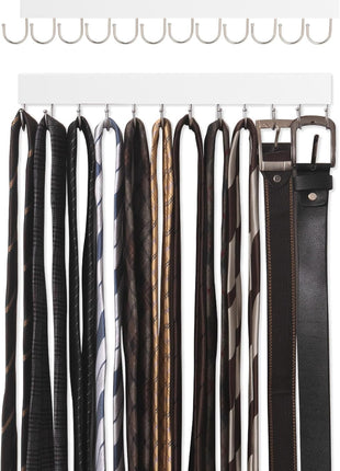Tie Rack with Hooks, Wall-Mounted Wooden Hangers