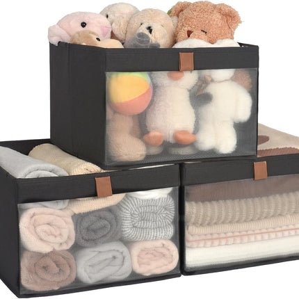 StorageWorks Closet Storage Bins with Clear Window and Handles, 3 Pack