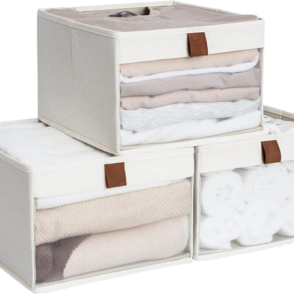 StorageWorks Closet Storage Bins with Clear Window and Handles, 3 Pack