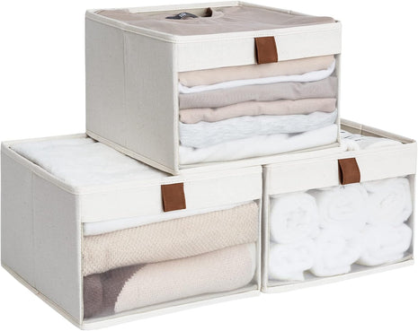 Closet Storage Bins with Clear Window and Handles, 3 Pack