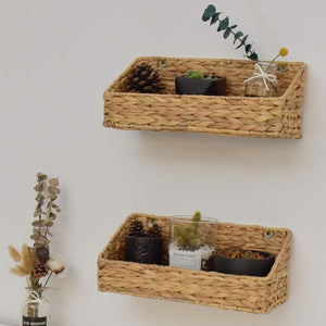 Woven Wall Hanging Baskets for Organizing, Water Hyacinth, 2 Pack