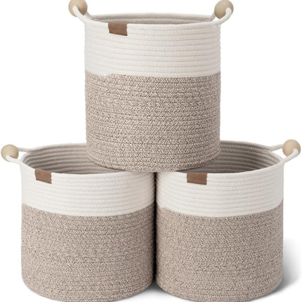 StorageWorks Woven Woven Basket with Wooden Handles for Organizing
