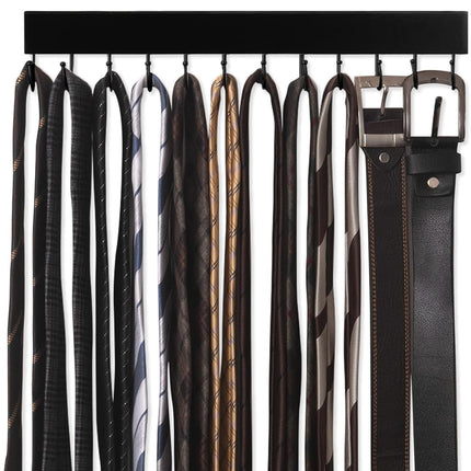 StorageWorks Tie Rack with Hooks, Wall-Mounted Wooden Hangers