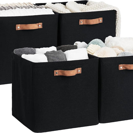 StorageWorks 13x13 Inches Storage Cube, Fabric Storage Bins with PU Handles