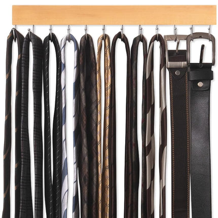 StorageWorks Tie Rack with Hooks, Wall-Mounted Wooden Hangers