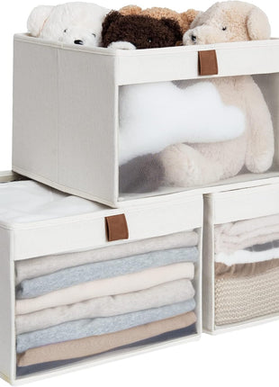 Closet Storage Bins with Clear Window and Handles, 3 Pack