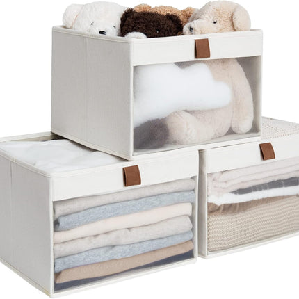 StorageWorks Closet Storage Bins with Clear Window and Handles, 3 Pack