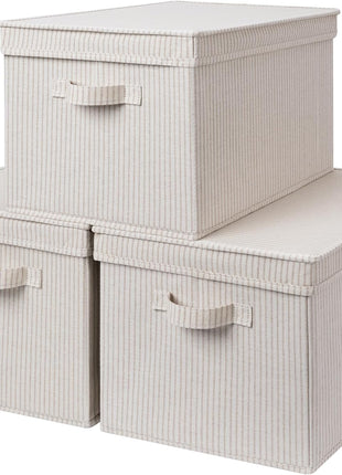 Lidded Large Storage Bins, Foldable Decorative Boxes, 3-Pack