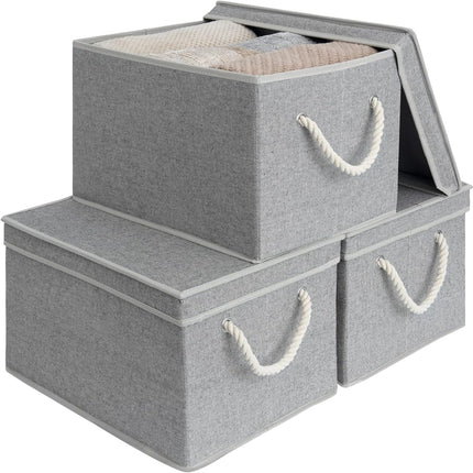StorageWorks Lidded Large Storage Bins, Foldable Decorative Boxes, 3-Pack