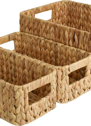 Wicker Baskets with Built-in Handles, Set of 3 (1PC Large, 2PCS Medium)