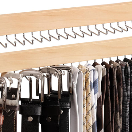 StorageWorks Tie Rack with Hooks, Wall-Mounted Wooden Hangers