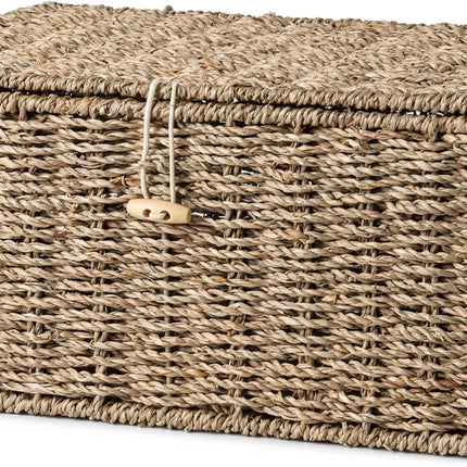 StorageWorks Wicker Basket with Lid and  Built-in Handles, Storage Basket for Organizing