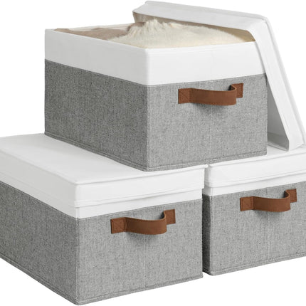StorageWorks Lidded Large Storage Bins, Foldable Decorative Boxes, 3-Pack