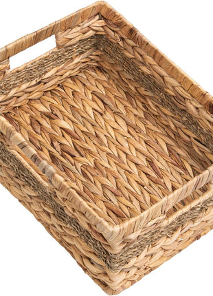 Large Rectangular Wicker Basket with Built-in Handles, 1 Pack