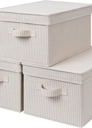 Lidded Large Storage Bins, Foldable Decorative Boxes, 3-Pack