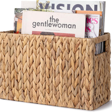 StorageWorks Hand-Woven Divided Magazine Basket, Rattan Magazine Holder, 1 Pack