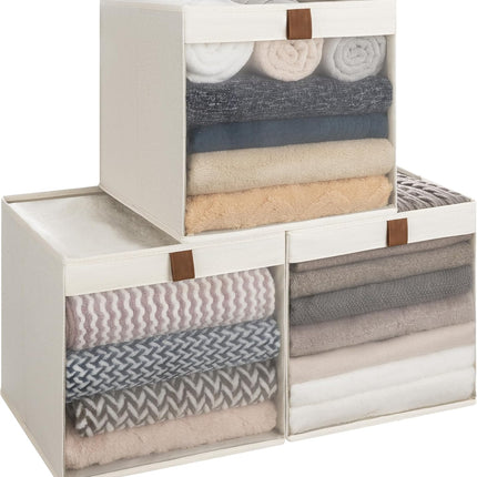 StorageWorks Closet Storage Bins with Clear Window and Handles, 3 Pack