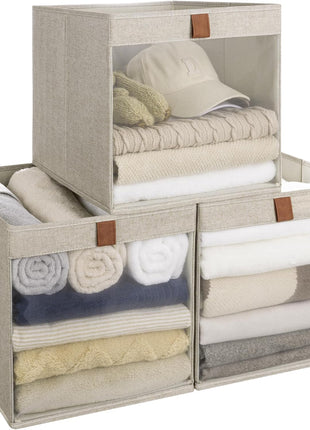 Closet Storage Bins with Clear Window and Handles, 3 Pack