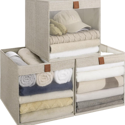 StorageWorks Closet Storage Bins with Clear Window and Handles, 3 Pack