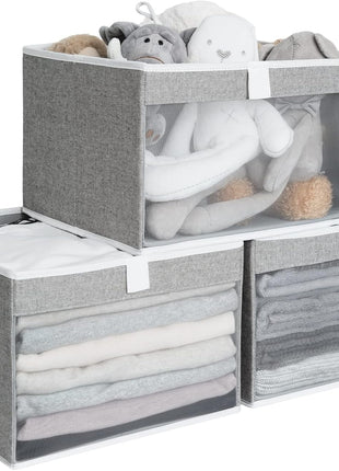 Closet Storage Bins with Clear Window and Handles, 3 Pack