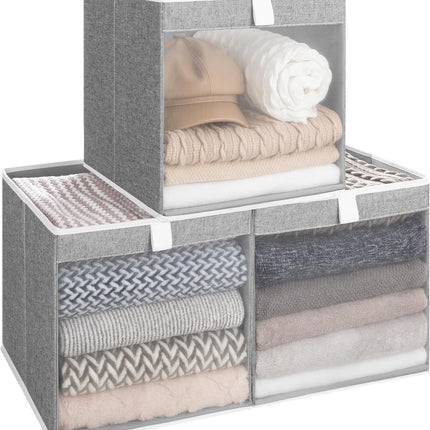 StorageWorks Closet Storage Bins with Clear Window and Handles, 3 Pack